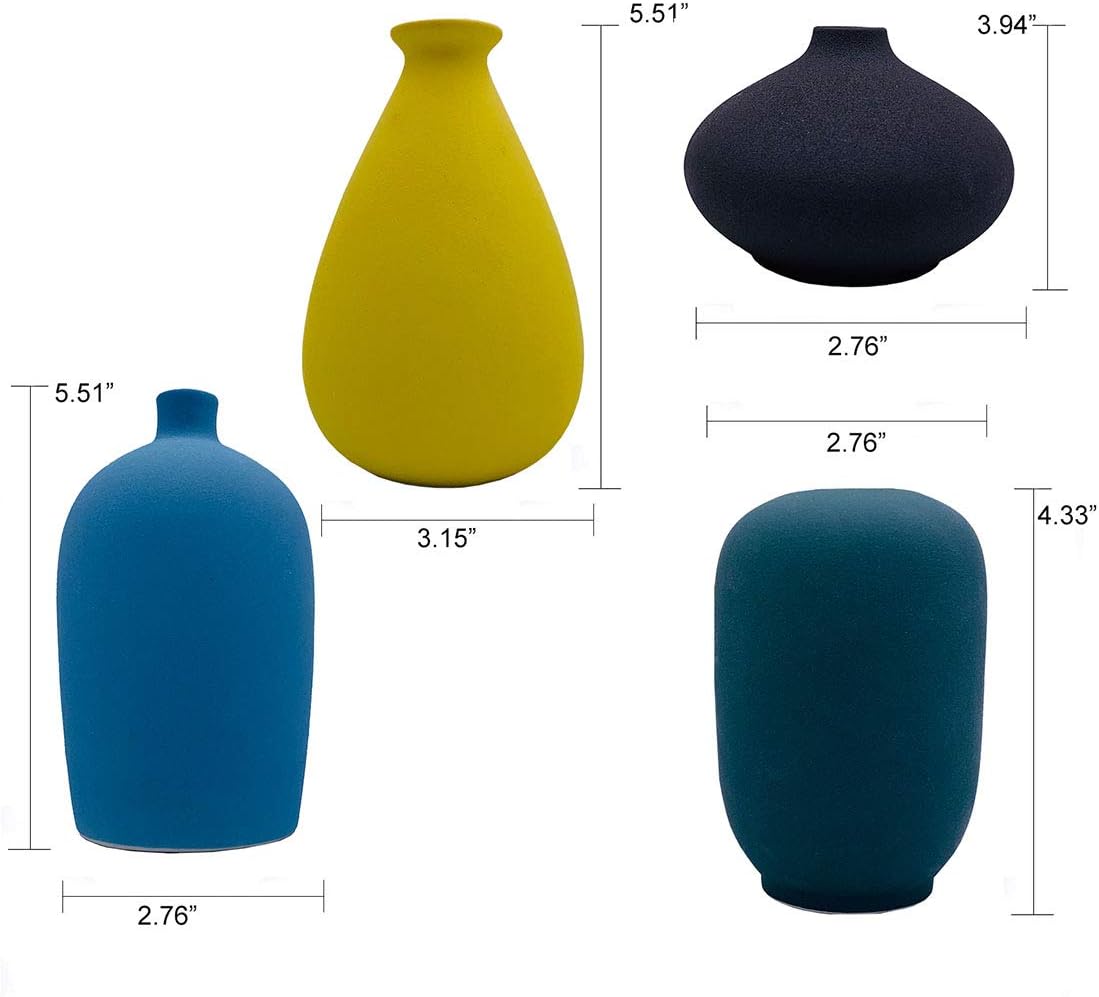 Small Ceramic Vase Decorative, Set of 4 Flower Bud Vases