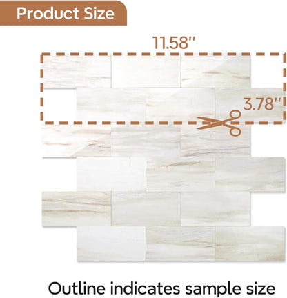 STICKGOO 10-Sheet Subway Tile Peel and Stick Backsplash, Seamless Design Polished Eurasia Beige Kitchen Backsplash Wall Tiles, Glossy Surface Waterproof Stick on Tile for Bathroom, RV, Fireplace