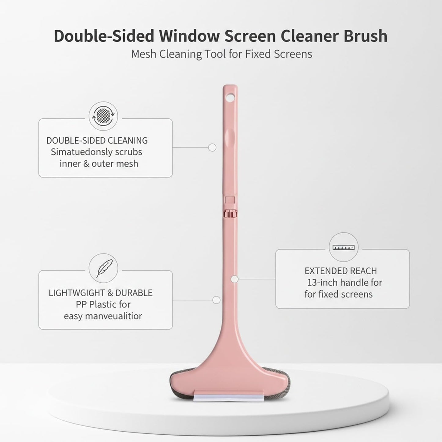 Clean Fixed Window Screens Without Removal: Double-Sided Mesh Brush Tool, Durable PP Plastic