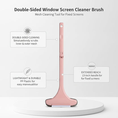 Clean Fixed Window Screens Without Removal: Double-Sided Mesh Brush Tool, Durable PP Plastic