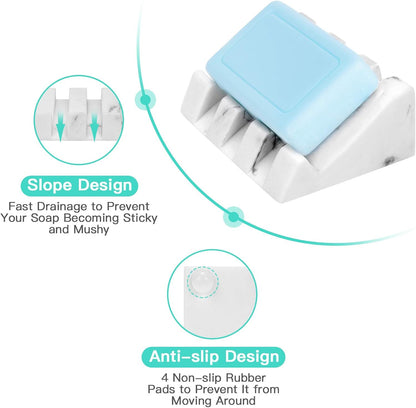 White Marble Soap Dish for Bathroom Sink,Self Draining Bar Soap Holder for Shower