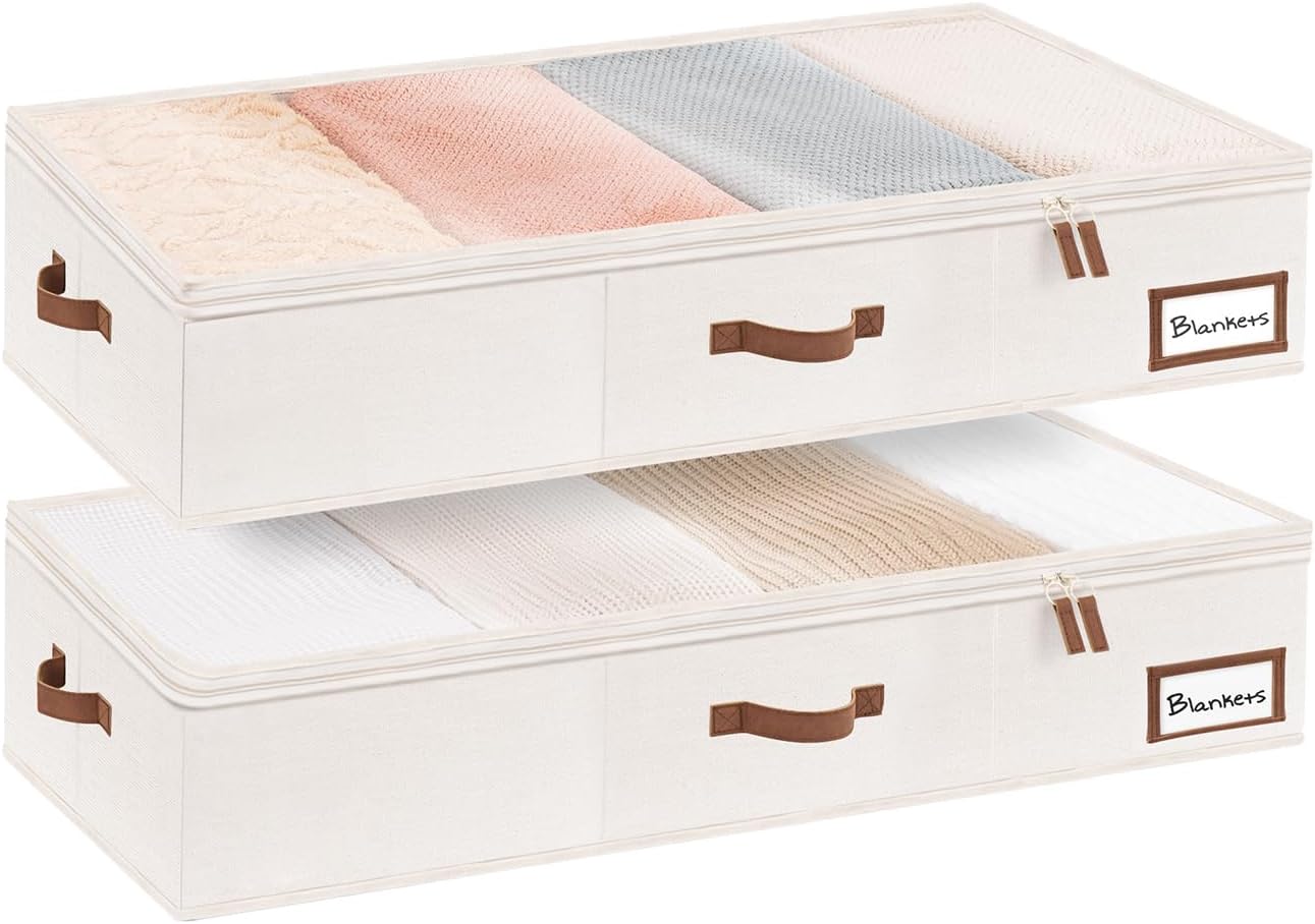 StorageWorks Large Under Bed Storage Containers with Handles and Label Holder, 2 Pack Ultra-thick Fabric Underbed Bins, Closet Organizer for Clothes, Blankets, Sweater