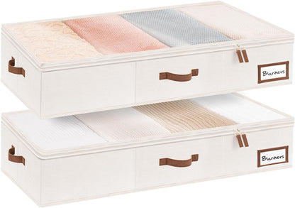StorageWorks Large Under Bed Storage Containers with Handles and Label Holder, 2 Pack Ultra-thick Fabric Underbed Bins, Closet Organizer for Clothes, Blankets, Sweater