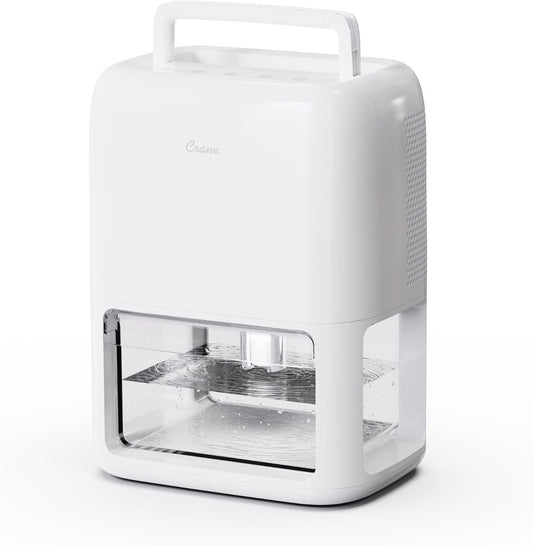 Crane Small Dehumidifier For Bathroom with Auto Shut-Off, 70 OZ Dehumidifier For Closet, Basement, RV & Closet, Optional Ambient Light, Dehumidifiers For Bedroom, Quiet Moisture Removal, 3 Day Tank