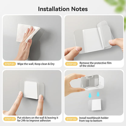 MOPMS Toothbrush Holders for Bathrooms【2 Slot Independent Compartment Design】 2PCS Electric Toothbrush Holder Wall Mounted for Shower, Toothbrush Dispenser Storage Organizer with Cover for Family