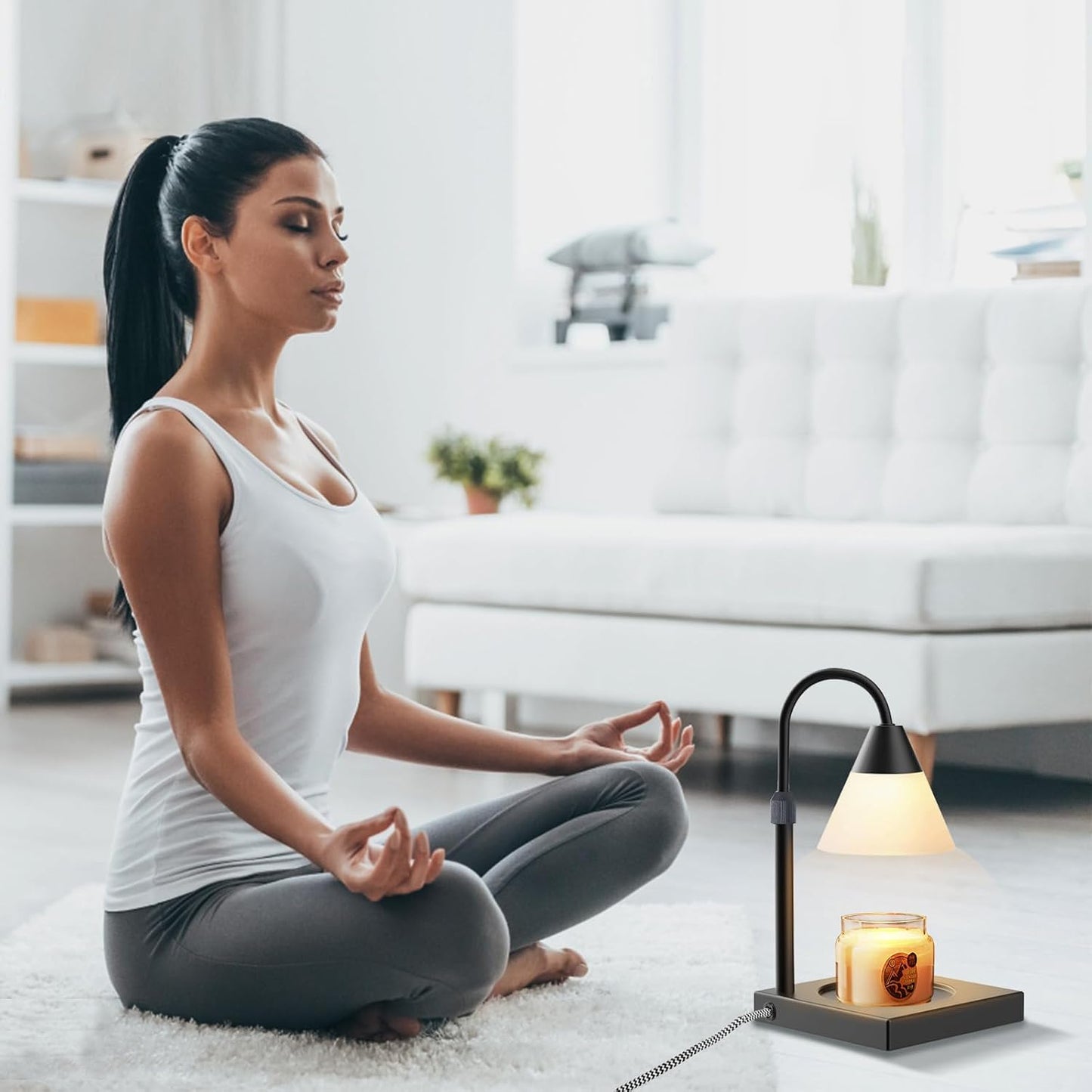 LALISU Candle Warmer Lamp, Stepless Dimming Candle Warmer Lamp with Timer & Dimmer Height Adjustable Compatible with Jars Scented Wax for Home Decor (Metal Base-Black)