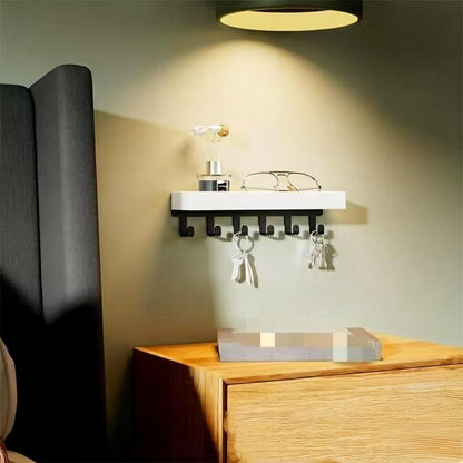 Wall Mount Key Holder with Shelf - Decorative Mail Organizer and Key Hooks for Entryway, Paulownia Wood with Mounting Hardware (9.64”W x 2.36”H x 2.75”L)