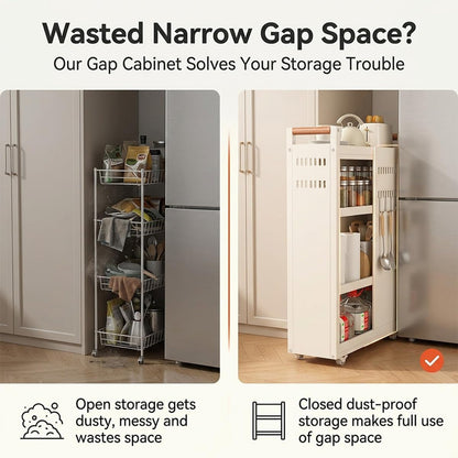 Slim Fridge Gap Storage Cart,All Carbon Steel Adjustable Rolling Kitchen Shelving Organizer with Wheels for Refrigerator Side Cabinet Narrow Space(3-Tier 5.5 * 15.7 * 26.0in)