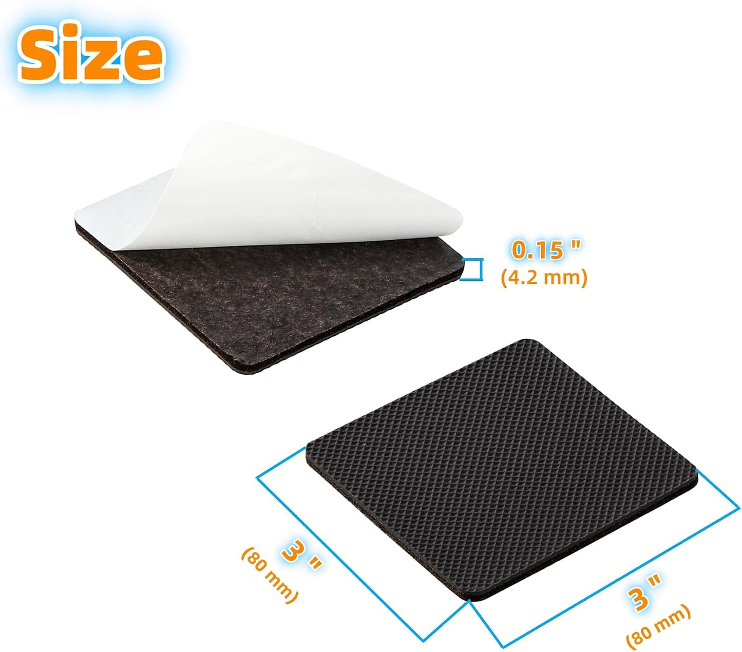 Non Slip Furniture Pads 1/2" x 3" Rubber Strips Self Adhesive Furniture Grippers Chair Leg Pads Rubber Chair Feet Anti Scratches Non Skid Furniture Pad Floor Protectors, 40 Pcs Rectangle