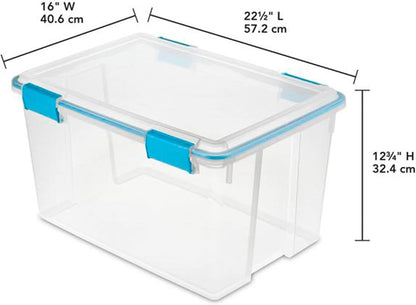 Sterilite 4-Pack Gasket Box, Home Storage Organizer Bins with Lids, 37 Quart – Stackable Clear Plastic Containers for Bedroom, Bathroom, Garage, Basement, or Attic