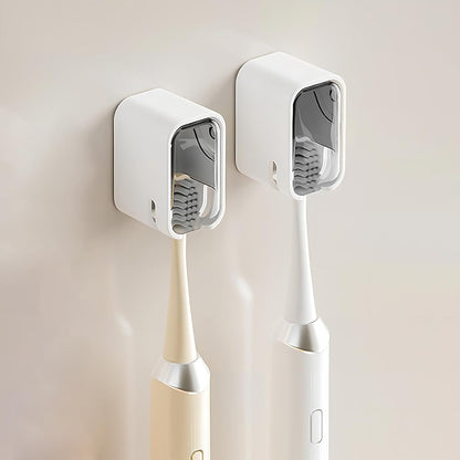 Wall Mounted Toothbrush Holders for Bathroom,Strong Self Adhesive Tooth Brush Holder with Cover, Toothbrush Heads Organizer for Family, 2 Pcs