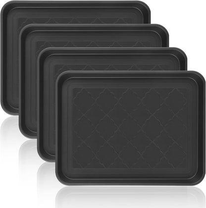 4 PCS Boot Trays for Entryway, 16x12 Inch Waterproof Shoe Tray with Raised Edge, Wet Shoe Matt Tray for Entryway,Plastic Boot Mat Indoor Shoe Mat, Pet Food Tray for Boots, Garden, Pets - Black