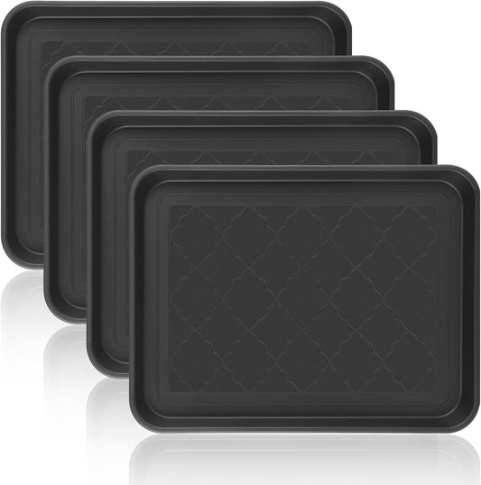 4 PCS Boot Trays for Entryway, 16x12 Inch Waterproof Shoe Tray with Raised Edge, Wet Shoe Matt Tray for Entryway,Plastic Boot Mat Indoor Shoe Mat, Pet Food Tray for Boots, Garden, Pets - Black