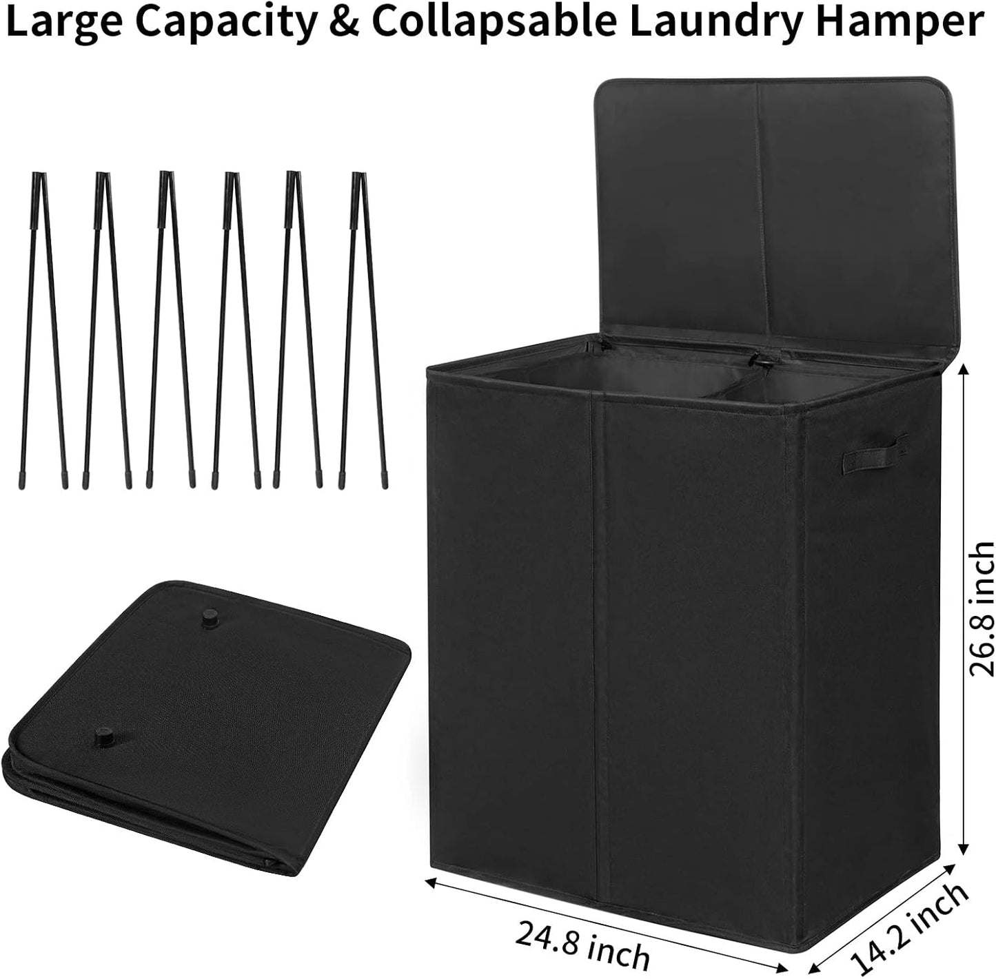 WOWLIVE 180L Laundry Hamper with Lid 3 Section,Large Laundry Basket with Removable Bags and Handles,Collapsible Dirty Clothes Hampers for Laundry,Laundry Basket Organizer for Laundry Room,Dorm,Beige