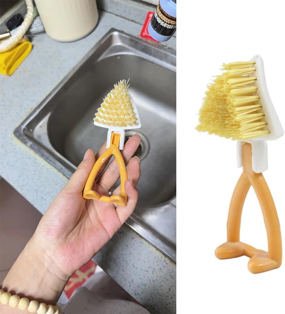 2 Pack Kitchen Cast Iron Brush with Stiff Bristles Portable Small Skillet Scrubber Triangular Dish Brush Crevice Cleaning Brush Kitchen Brushes for Cleaning Pot Sink Stove Camping Cookware