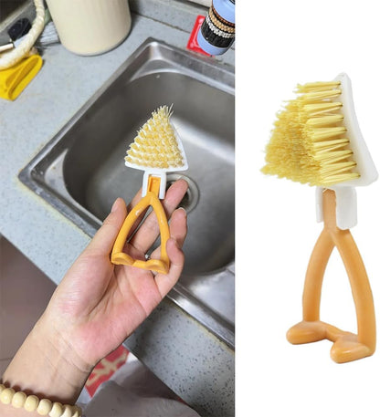 2 Pack Kitchen Cast Iron Brush with Stiff Bristles Portable Small Skillet Scrubber Triangular Dish Brush Crevice Cleaning Brush Kitchen Brushes for Cleaning Pot Sink Stove Camping Cookware