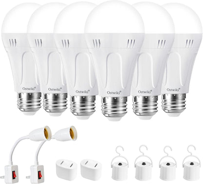 Ostwiki Rechargeable Light Bulbs,2 Pack Emergenecy Light Bulbs for Power Outage A19 E26 9W 6500K White Battery Backup Soft Light Bulb for Lamps Home Power Failure Hurricane,Blizzard