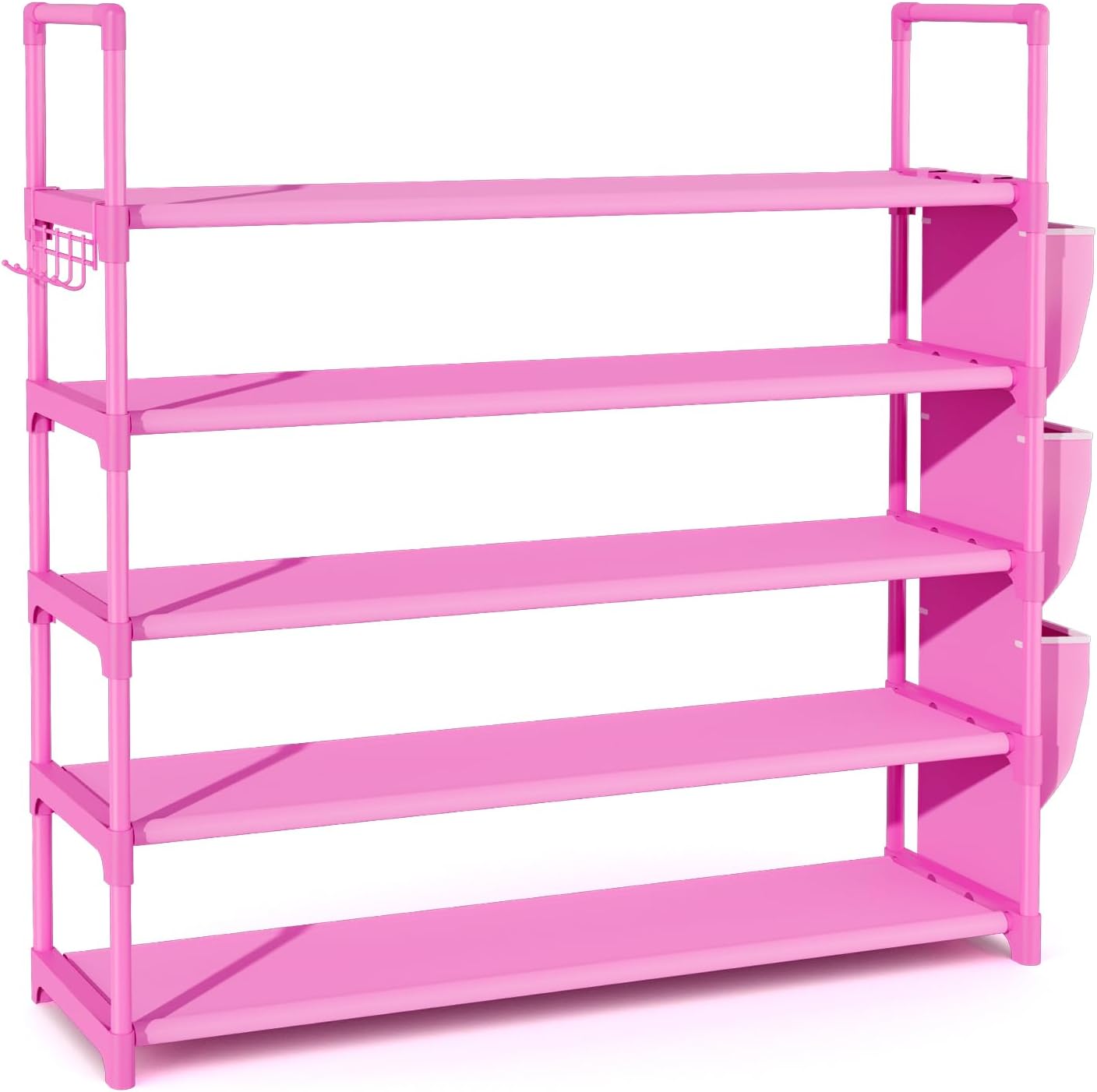 VILICK 5 Tier Shoe Rack with Hook and Side Pocket,Shoe Organizer Space Saver Storage for 20-25 Pair Shoe Storage Shelf Sturdy Free Standing Long Shoe Rack Organizer for Closet,Entryway,Small Spaces