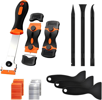 DEKEones Razor Blade Scraper, Long Handled Scraper Tool with 10 Extra Replacement Blades, Razor Scraper Remover for Cleaning Sticker, Paint, Caulk from Window, Car, Glass, Windshield, Stove