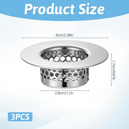3 Pcs Bathroom Sink Drain Strainer Stainless Steel Drain Filter for Bathtub Shower Sink Universal Hair Catcher Clog Preventer Fit Hole Size from 1.25"