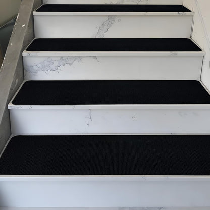 Nonslip Stair Treads Wooden Steps, 15 PCS 30" x 8" Safety Rug Slip Resistant Runner with Reusable Adhesive, Carpet Landing Mat for Family Elders Pets Soft Stair Mats Indoor (Black)