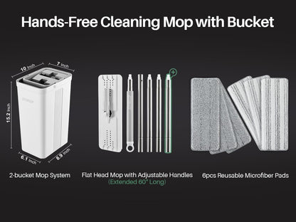 JOYMOOP Mop and Bucket Set, Flat Mops for Floor & Wall Cleaning, Commercial & Household Use, Hardwood Floor Mop with Long Handle & 4 Microfiber Pads