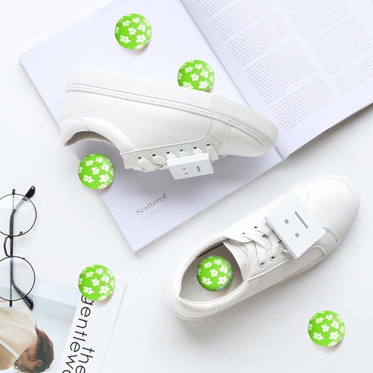 SCENTORINI Shoe Deodorizer Balls, Fresh Jasmine Scent * 6, Sneaker Deodorizer Balls Odor Eliminator, Long Lasting Shoe Fresheners for Smell Boots, Locker Gym Bag, Drawers, Small Spaces