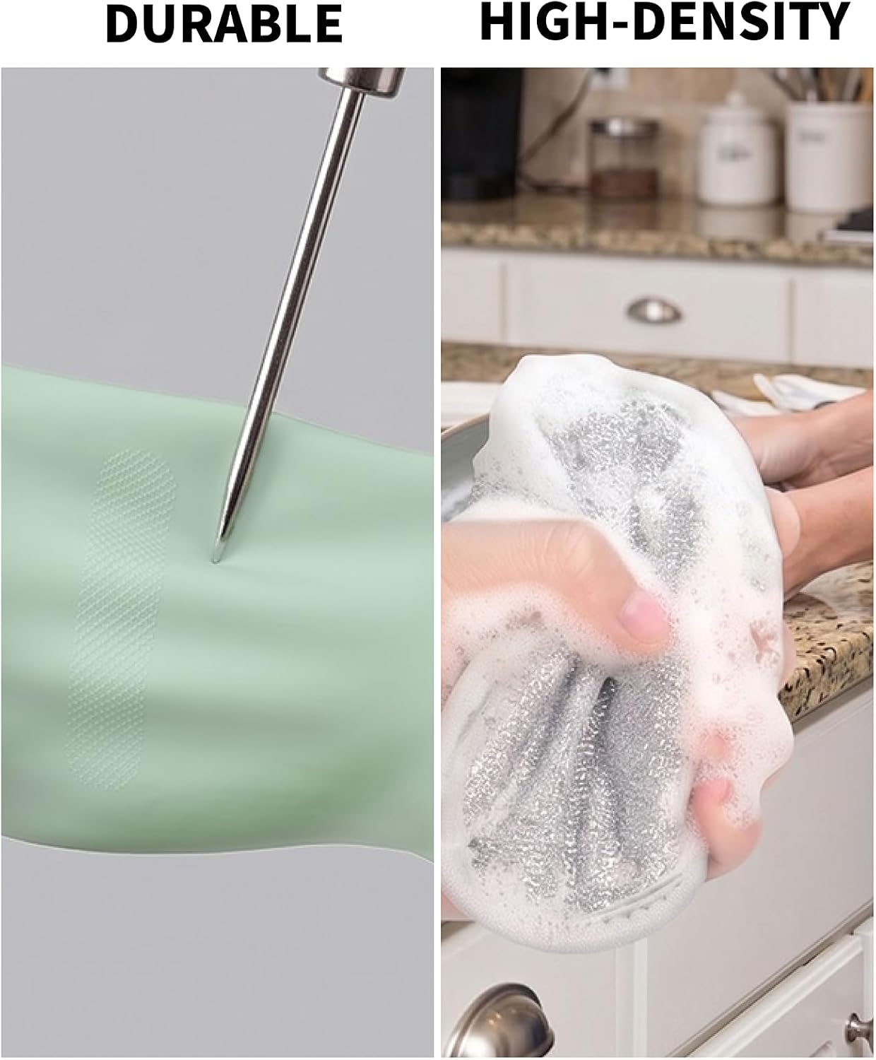3PCS Dishwashing Cleaning Gloves + 3PCS Wire Dish Rags Set - Long Cuff Reusable Rubber Gloves & Non-Scratch for Kitchen, Cleaning, Gardening - Waterproof, Tear-Resistant