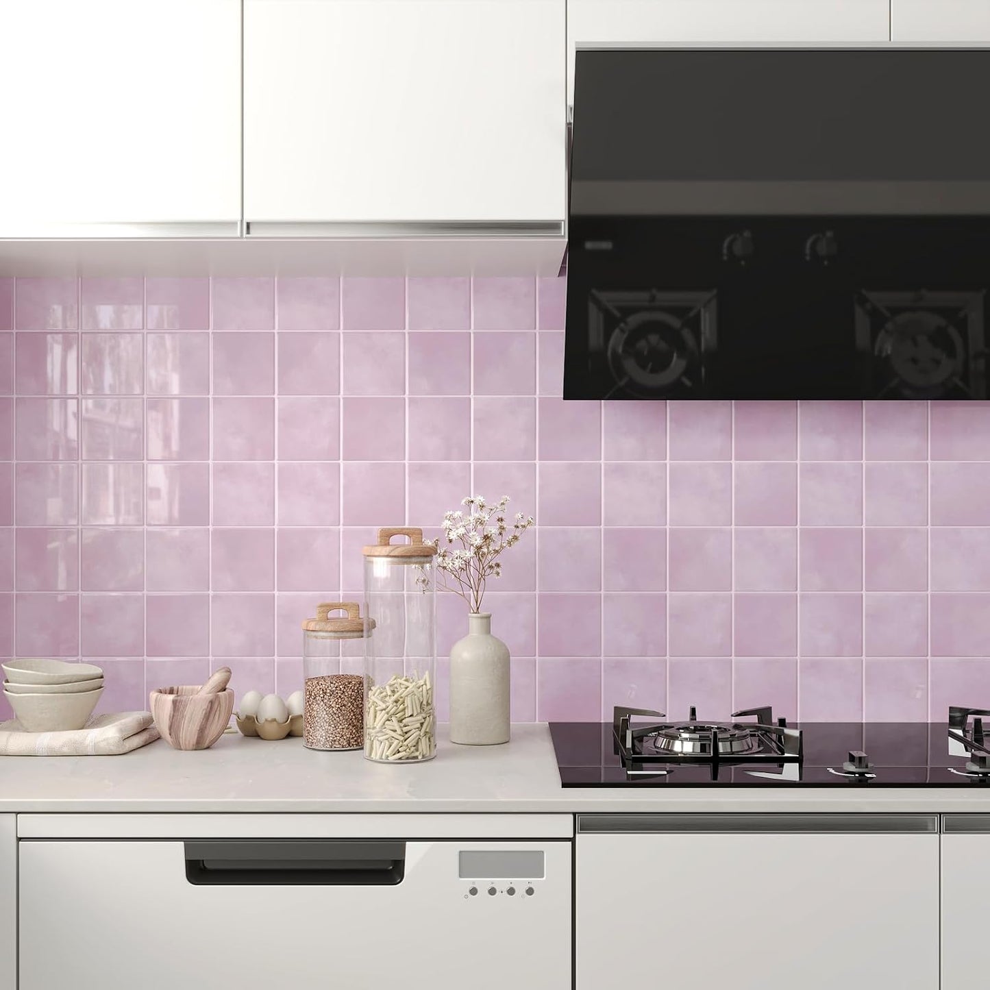 CHIHUT 6 Sheets 12"x12" Glossy Grey Concrete Checkered Peel and Stick Backsplash Tiles Waterproof Heat Resistant Self Adhesive Vinyl Wall Tiles for Kitchen Bathroom Laundry Room Renter Friendly Tiles