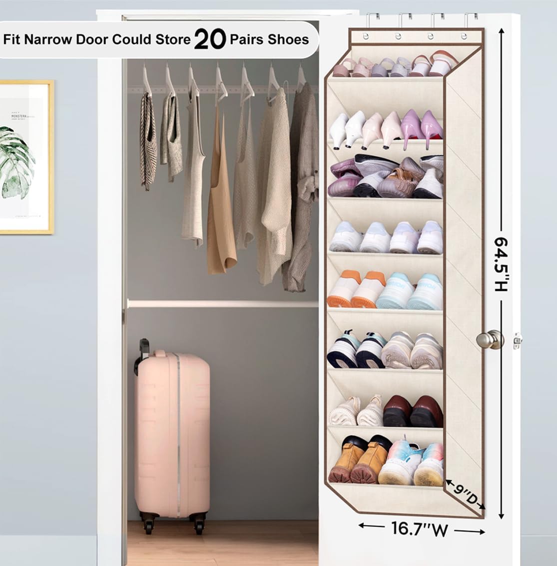 SLEEPING LAMB Over The Door Shoe Organizer for Closet with Large Deep Pockets, Narrow Shoe Rack for Door Hanging Boots Storage, Black