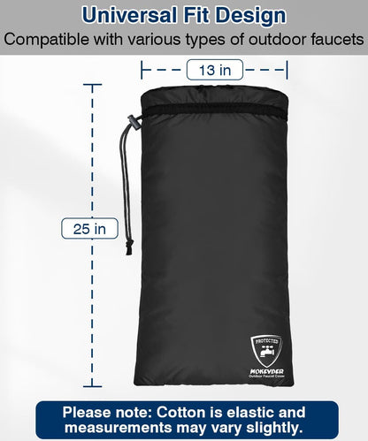 Enlarge Outdoor Faucet Cover for Winter Freeze Protection, 13” W x 25" H Hose Bib Covers Socks for Garden Lawn Faucets & Yard Hydrant, Reusable Long Insulated Spigot Cover, Black, 1 Pack