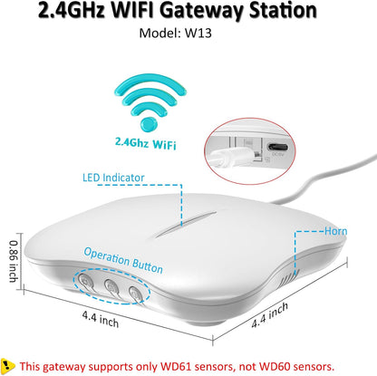 WiFi Water Leak Detector for Home with App Notification, 1 2.4Ghz Gateway + 6 WD61 Sensor, 120dB Water Flood/Drip Alarm for Basement/Kitchen/Bathroom/Toilet/Laundry Room,Sink/Pipe/Faucet Leakage Alert