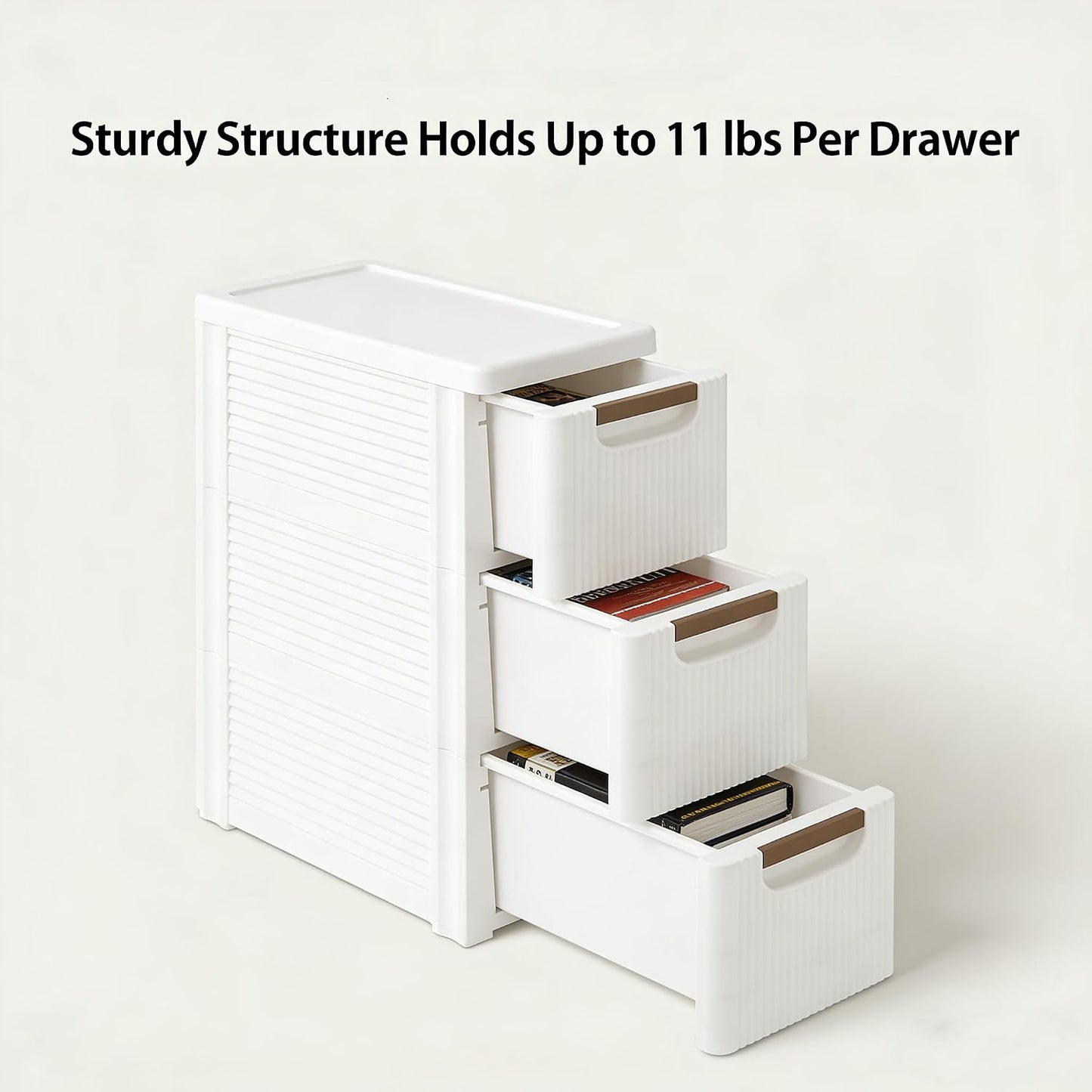 Storage Drawers on Wheels, 3-Drawer Slim Rolling Storage Cart with 4 Casters, Narrow Plastic Organizer for Bathroom Bedroom Kitchen Classroom, Space-Saving Mobile Cabinet