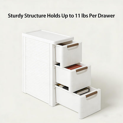 Storage Drawers on Wheels, 3-Drawer Slim Rolling Storage Cart with 4 Casters, Narrow Plastic Organizer for Bathroom Bedroom Kitchen Classroom, Space-Saving Mobile Cabinet