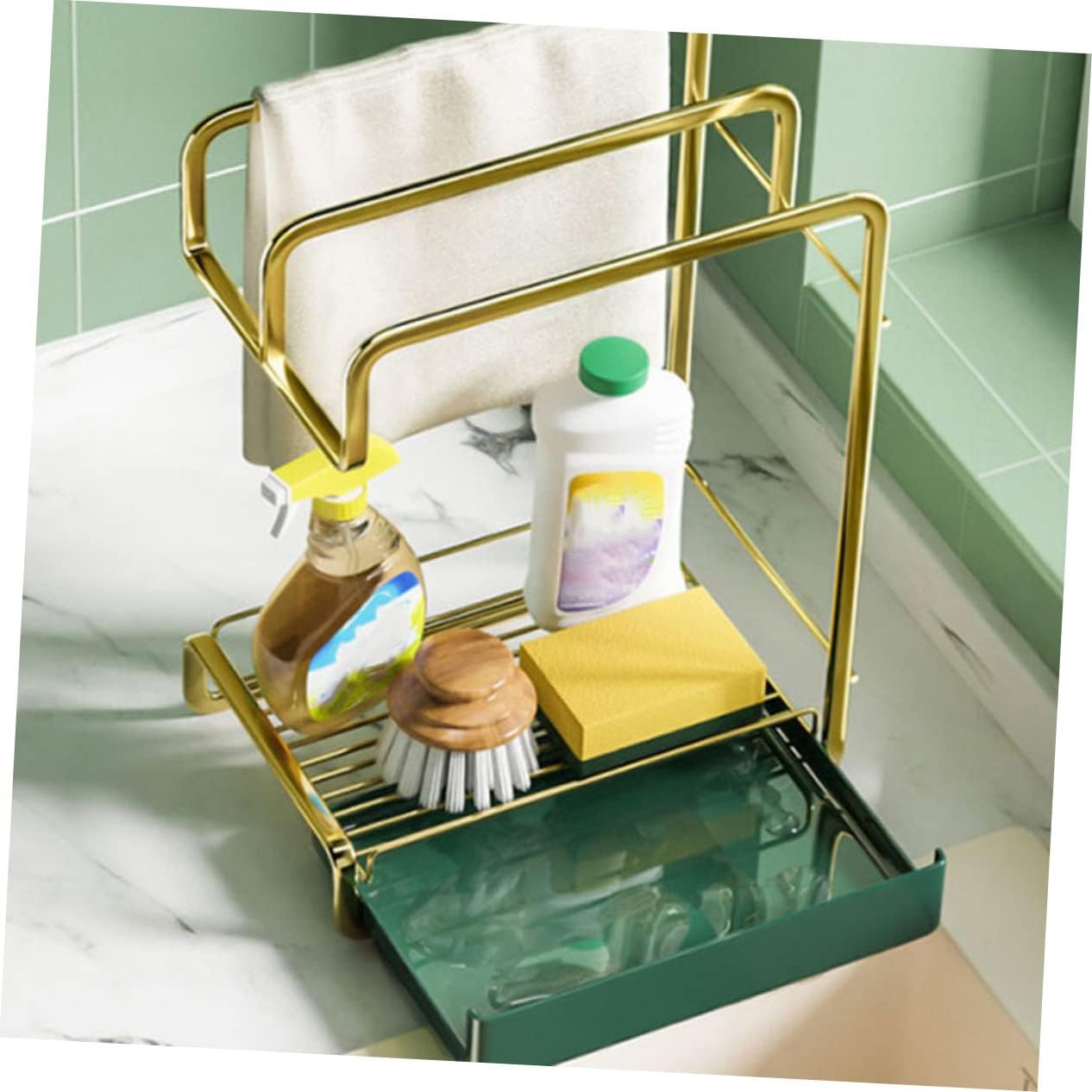 COLLBATH Elegant Wall-mounted Drain Rack Duster Cloth Drying Rack Kitchen Drain Stand Storage Wall Hanging Accessory