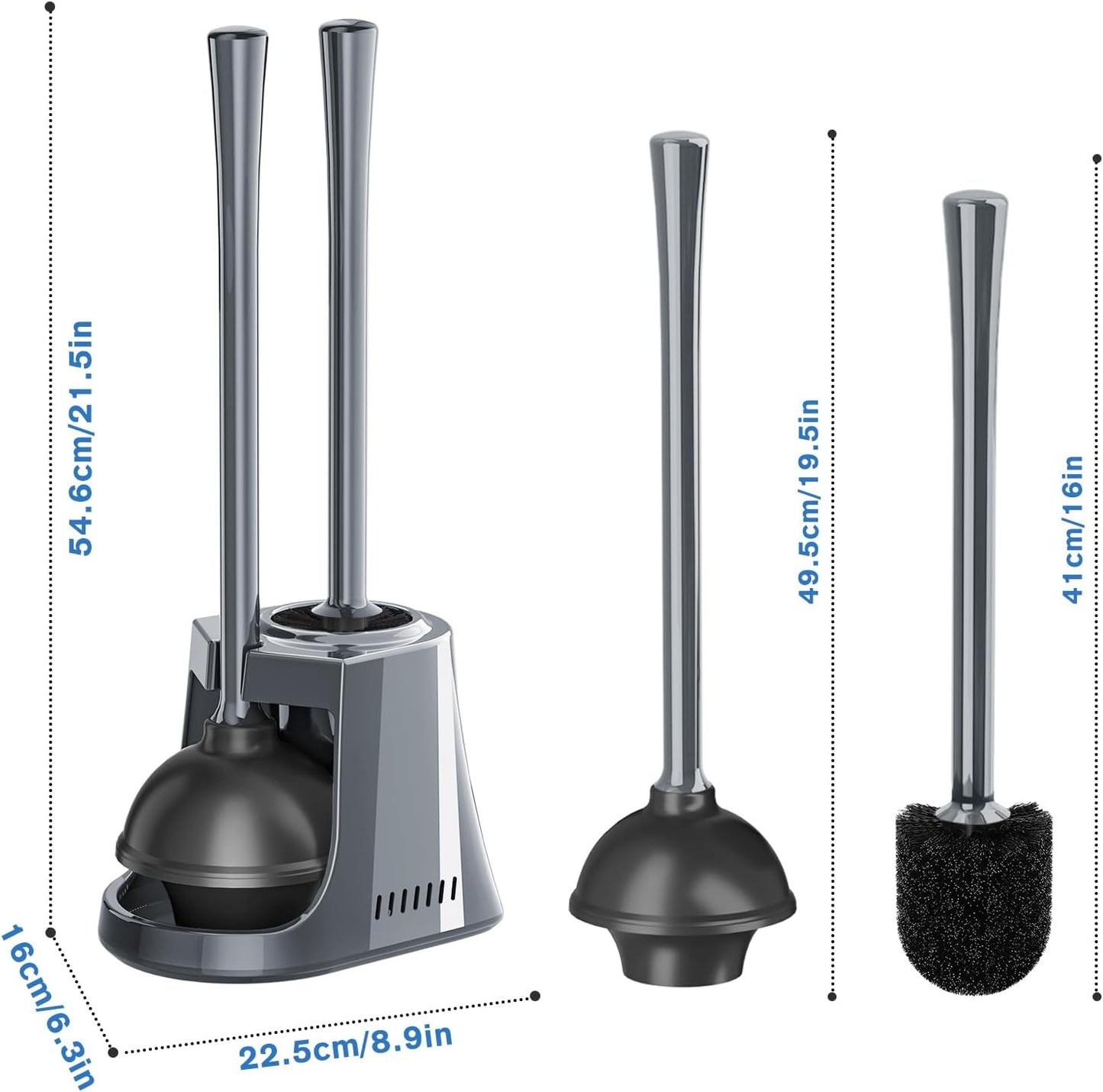LOVLOY Toilet Plunger and Brush with Holder, Bowl Brush and Heavy Duty Toilet Plunger Set with Ventilated Holder, 2-in-1 Toilet Brush and Plunger Combo for 5.3-inch Toilet Drain New Pack (White, 1)