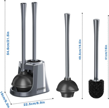 LOVLOY Toilet Plunger and Brush with Holder, Bowl Brush and Heavy Duty Toilet Plunger Set with Ventilated Holder, 2-in-1 Toilet Brush and Plunger Combo for 5.3-inch Toilet Drain New Pack (White, 1)