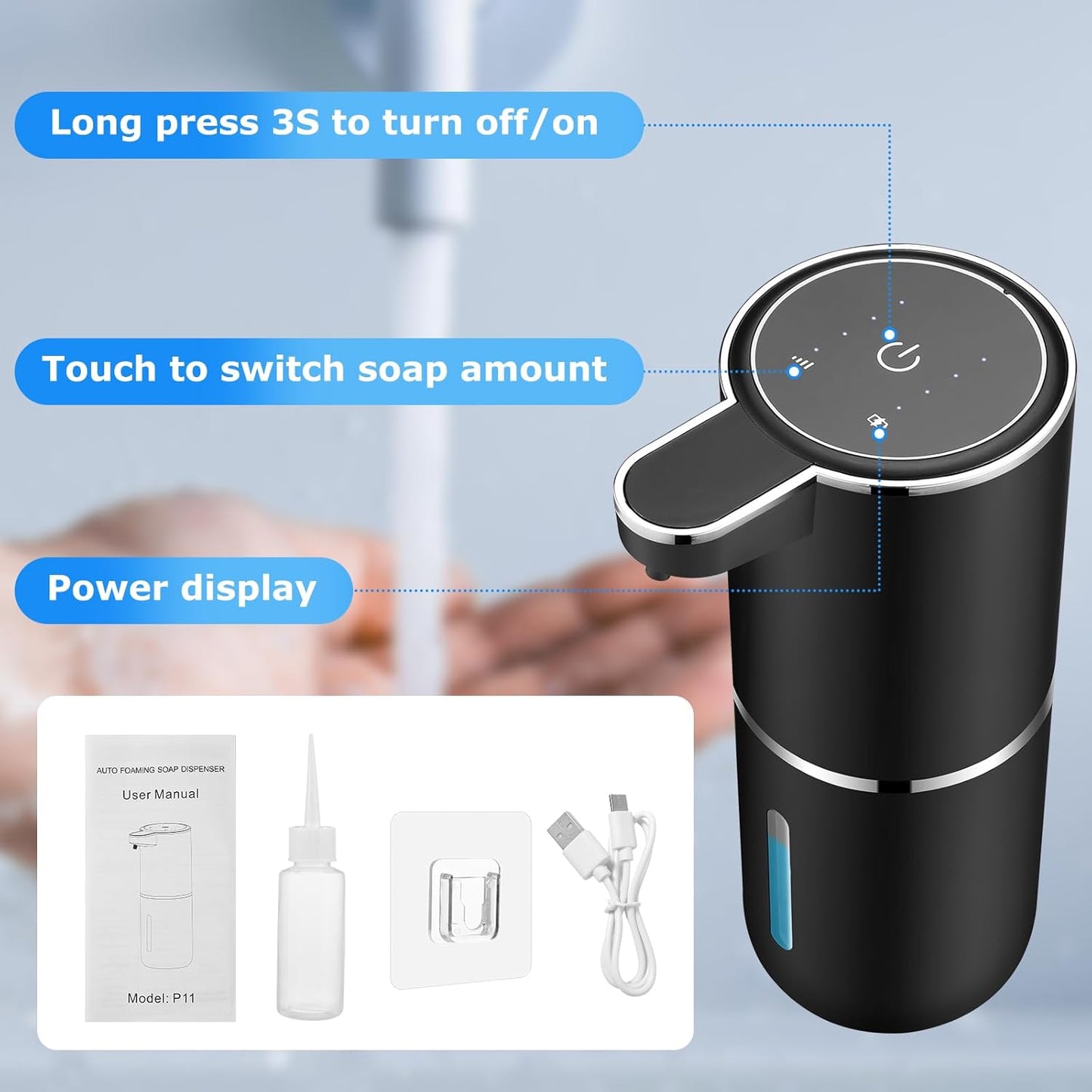 2 Pack Automatic Soap Dispensers,12.8oz/380ml USB Touchless Automatic Foaming Soap Dispenser,Rechargeabled Wall Mounted Smart Soap Dispenser for Bathroom Kitchen Dish Soap