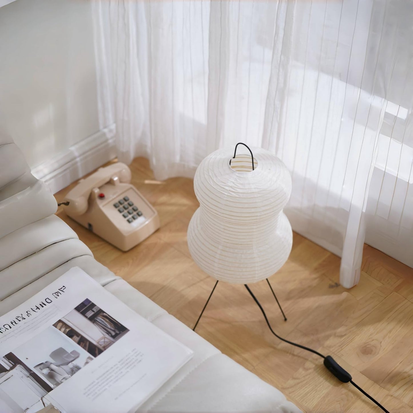 Japanese Noguchi Inspired Table Lamp Zen Rice Paper Lantern with Warm Light for Bedroom Living Room or Office Modern Japandi Decor(Segment)