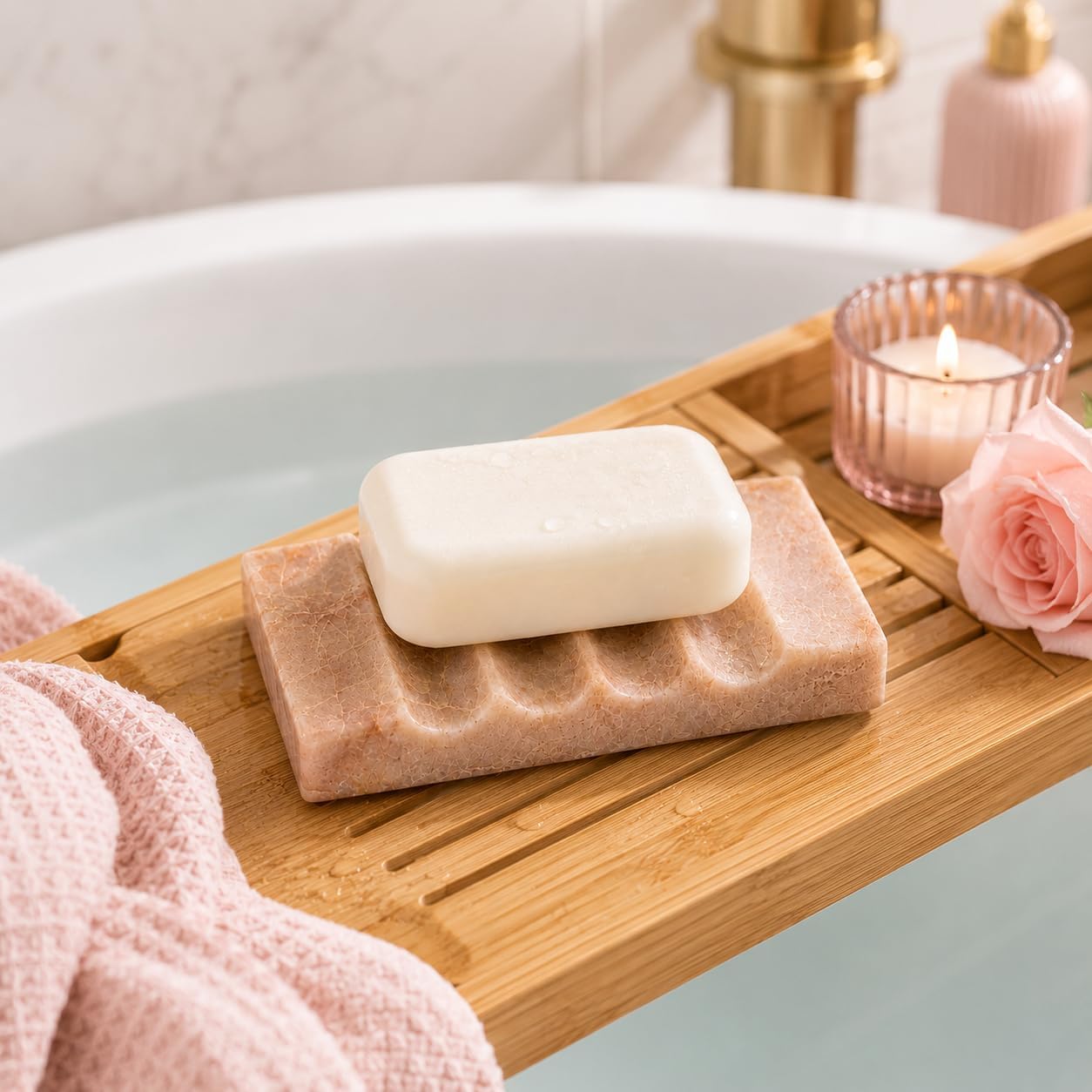 WeDoDecor Real Marble Soap Dish for Shower Stone Tray Small Bar Soap Holder with Self Draining | Non-Slip, Luxury Bath Room Accessories (White)