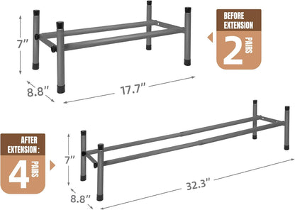 STORAGE MANIAC Expandable Shoe Rack for Closet, 8 Pairs Stackable Small Shoe Rack, Metal Adjustable Shoes Organizer for Entryway, Hallway, Garage, Front Door, Shoes Shelves, Black 2 Tier
