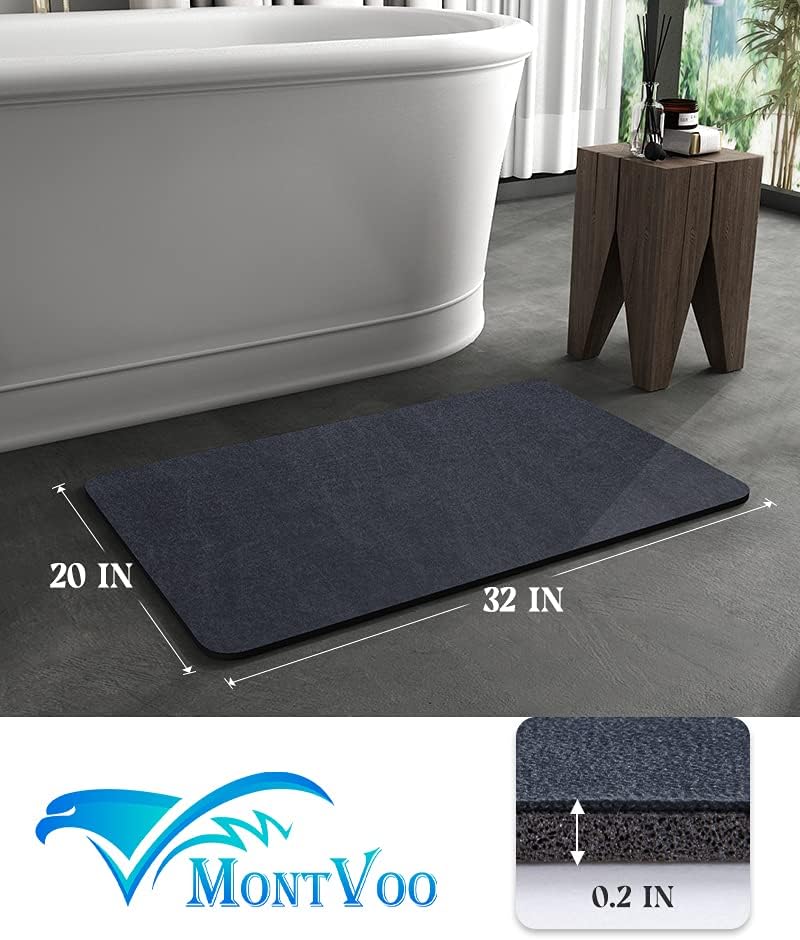MontVoo -Bath Mat-Rubber Backing Non SlipThin Bathroom Rugs Fit Under Door- Quick Dry Absorbent Faux Suede Surface Grey Bathroom Floor Mats-Shower Rug for in Front of Bathtub Shower Gray 16x24