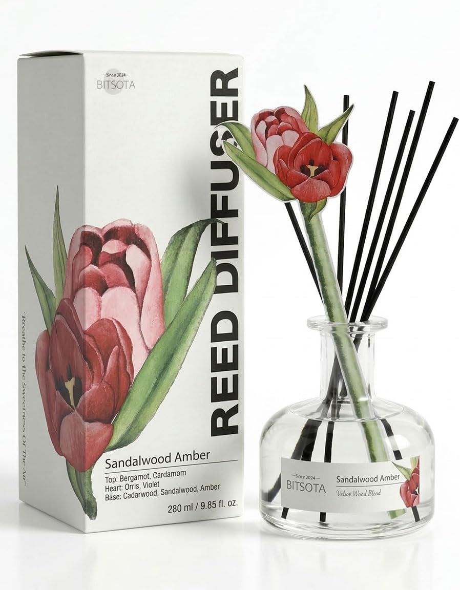 Reed Diffuser Set for Bathroom & Home, Long Lasting Essential Oil Aroma, Glass Bottle Home Fragrance with Sticks, Ideal Gift for Woman, 9.85oz (280ml) (Vanilla Cream)