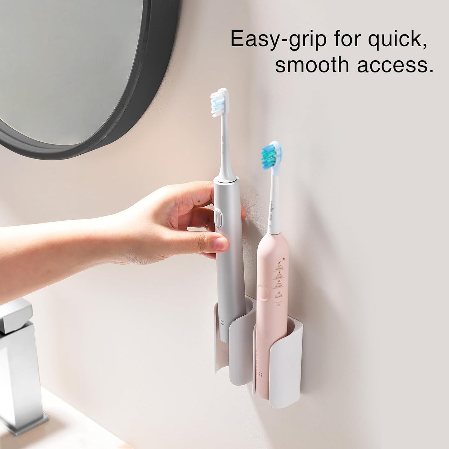 Electric Toothbrush Holder for Bathroom, Wall-Mounted Toothbrush Stand with Self-Adhesive, Compact Bathroom Caddy for Electric Toothbrushes (Clear-2pcs)