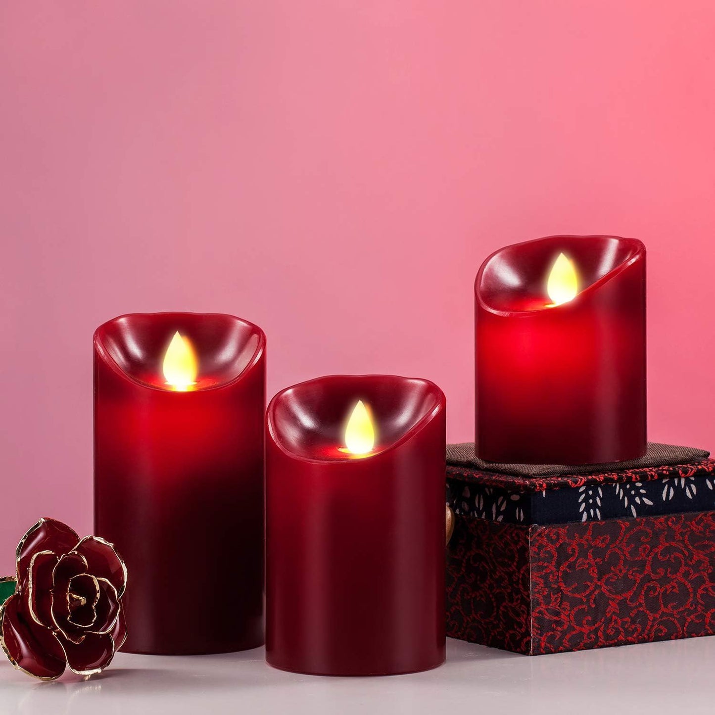 Enpornk Flameless Candles, Flickering Moving Flame LED Candles Set of 5 (Size: D: 3" x H: 4"/4"/4"/6"/6") Pillar Realistic Real Wax Battery Operated Candles with Remote Control 2 4 6 8 Hours Timer