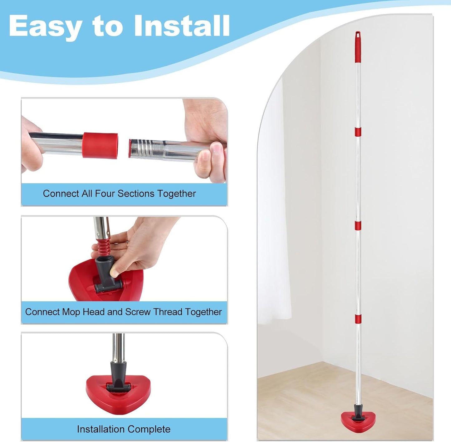 Mop Heads for O Cedar RinseClean 2 Tank Spin Mop System, 3 Microfiber Mop Head Refills and 3 Chenille Mop Pads,1 Scrub Brush, and 1 Mop Base with Mop Handle Set Combo