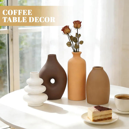 Ceramic Vase Set of 4 Modern Farmhouse Decor Vases for Home Table Centerpiece - Rustic Flower Vases for Living Room Kitchen Shelf Bedroom Office Bathroom Dining and Coffee Table Decor