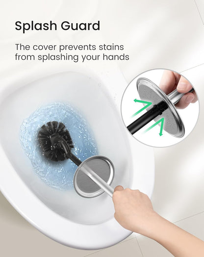 Cesun Toilet Brush and Holder Set with 2 Brush Heads, Curved Toilet Bowl Brush for Under Rim Cleaning, 304 Stainless Steel Holder, Long Handle Toilet Scrubber, Black