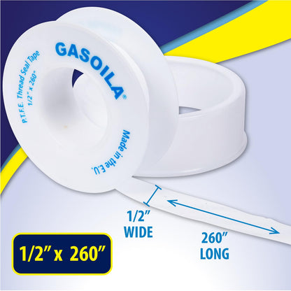 Gasoila PTFE Thread Seal Tape – Professional-Grade, 3/4 Inch x 520 Inch, Low-Density Thread Tape for Plumbing and Water Pipes – Leak-Proof Seal, Non-Toxic