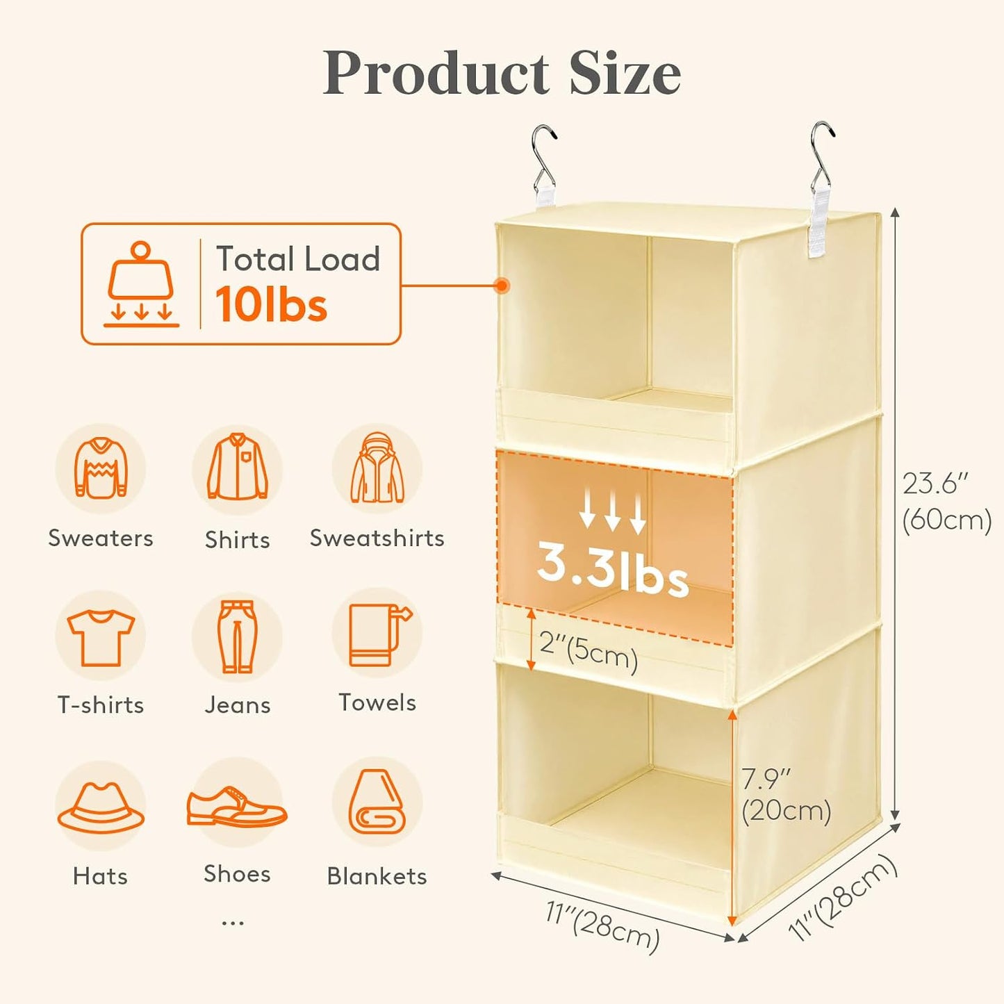 Lifewit 3 Tier Hanging Closet Storage Organizer for Shelves, Front Anti-Slip Clothes Storage Hanger with 2 Sturdy Hooks, Vertical Foldable Sweater Organization for Shlef, Wardrobe, Dorm, RV, Gray